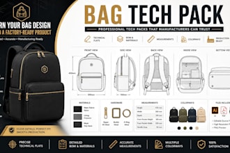 create bag tech pack, handbag tech pack, backpack tech pack for manufacturing