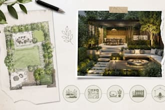 draw landscape design, garden plan, backyard front yard 3d landscpae