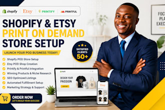 launch shopify print on demand store with printify, printful, etsy shop design