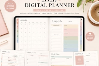 design editable canva digital planner,adhd planner,coach productivity templates