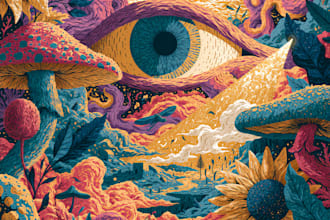 do trippy psychedelic art for t shirt design, merchandise