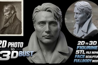 sculpt realistic 2d photo to 3d head bust model 3mf stl file for 3d printing