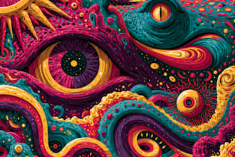 create trippy art for album cover, stickers, tshirt