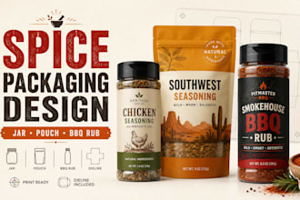 design spice jar label, seasoning packaging, bbq rub bottle label with dieline