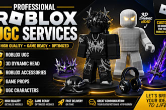 create roblox ugc, 3d dynamic head, roblox accessories, game props, and ugc char