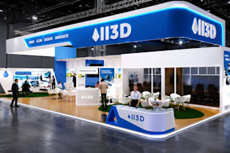 design modern trade show booth, exhibition stand, backdrop and booth graphics