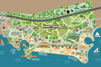 design a custom illustrated tourist and fantasy map