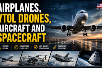design professional airplanes, vtol drones, aircraft and spacecraft in cad