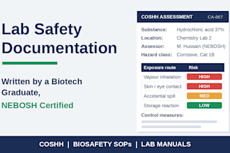 write lab safety documents, biosafety sops and coshh assessments