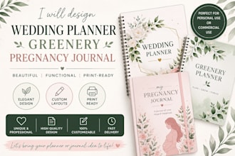 design wedding planner, greenery, pregnancy journal