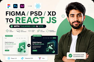 convert figma, PSD or xd to react js with tailwind CSS