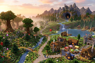 build stunning minecraft lobby, spawn, medieval, fantasy, modern or futuristic