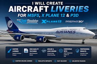 create aircraft liveries for msfs, x plane 12 and p3d