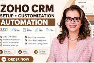 set up, customize and automate zoho CRM, zoho one, books, desk and flow