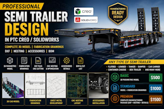 model semi trailer in PTC creo with full fabrication drawing
