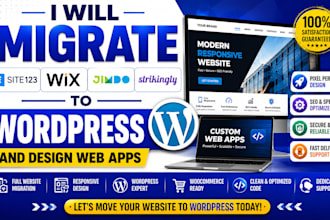 migrate site123, wix, jimdo, strikingly to wordpress and web apps