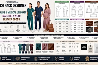 create a scrubs and medical uniform maternity wear leather goods tech pack