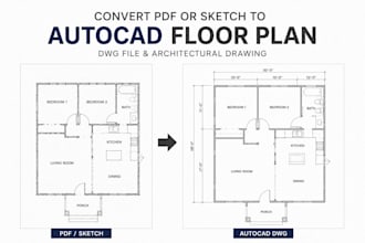 convert PDF or sketch to autocad floor plan, dwg and architectural drawing