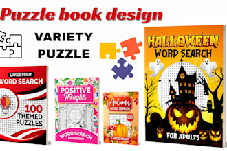 create word search puzzle book interior, cover design crossword for amazon KDP