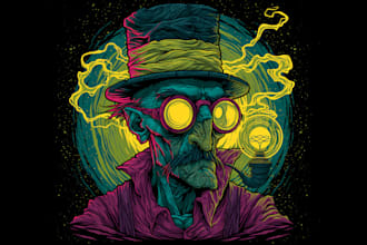 create trippy art for album cover, stickers, tshirt