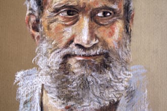 create a hand drawn portrait in graphite, charcoal or soft pastel