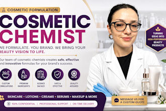 cosmetics formulation chemist, lotions, beauty creams or makeup products