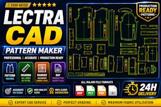 create production ready sewing patterns, size grading, marker and dxf files
