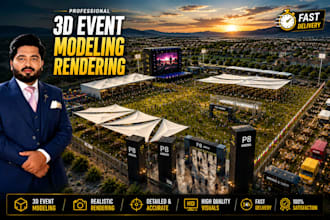 create realistic render of 3d event, exhibition and festival designs