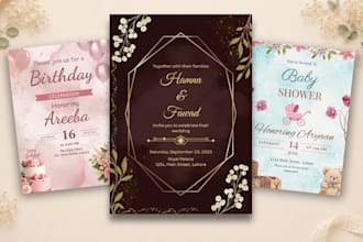 design custom wedding, birthday and baby shower invitation cards