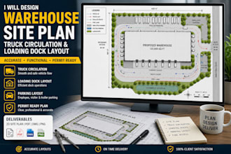 design warehouse site plan, truck circulation and loading duck layout