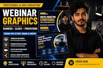design professional webinar graphics, banners, and slides