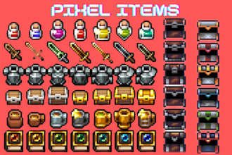 create 8bit 16bit pixel art asset icon items weapon object rpg game props sprite