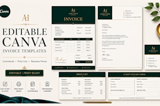 desgn editable canva invoice template, letterhead, pricelists and business forms