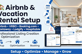 setup listing on airbnb, vrbo booking com hostaway peerspace, lodgify hospitable