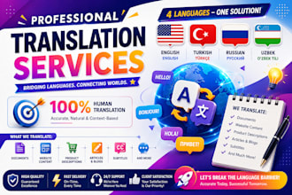 translate english, uzbek, russian and turkish manually