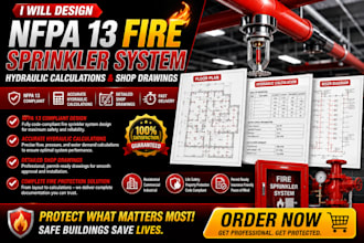 design nfpa 13 fire sprinkler system, hydraulic calculations and shop drawings