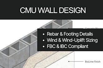 design structural cmu masonry wall,retaining wall and rebar detailing for permit