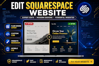 edit squarespace website, redesign, fix CSS and fluid engine