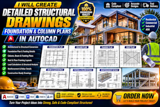 create detailed structural drawings, foundation and column plans in autocad