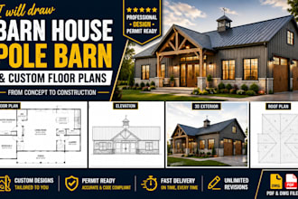draw barn house, pole barn and custom floor plans