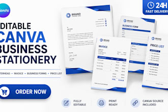 design editable canva letterhead, invoice template, business forms, price list