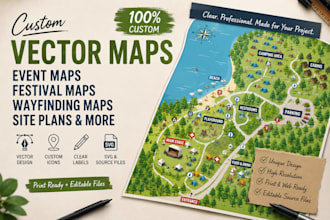 design custom vector map, event map, svg map and wayfinding illustration