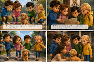 create 3d children story book illustration, 2d kids picture book for amazon KDP