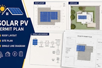 draw solar pv permit plan, roof layout , site plan, single line diagram
