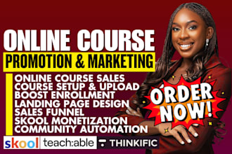 do skool online course promotion kajabi udemy thinkific course marketing sales