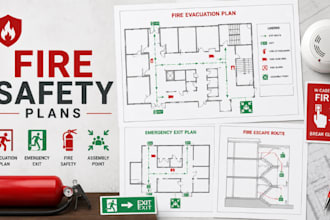 draw fire evacuation, emmergency exit, fire escape safety floor plan