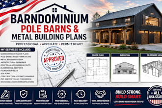 draw barndominium plans, pole barns and metal building plans