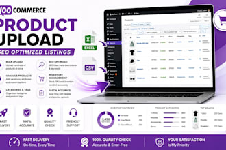upload woocommerce products with seo, variants and categories
