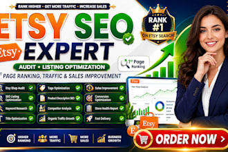 audit optimize shopify esty shop listing SEO 1st page ranking improve traffic