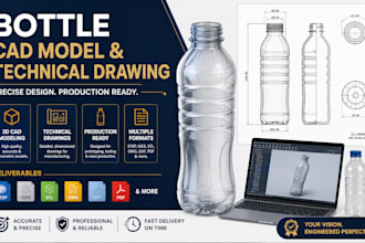 design bottle cad model, technical drawing and manufacturing files